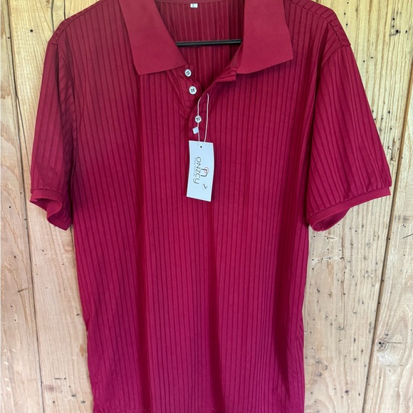 ONZCY Men’s Ribbed Stretch Polo Shirt NWT - Wine Red, Size Large - Picture 5 of 8